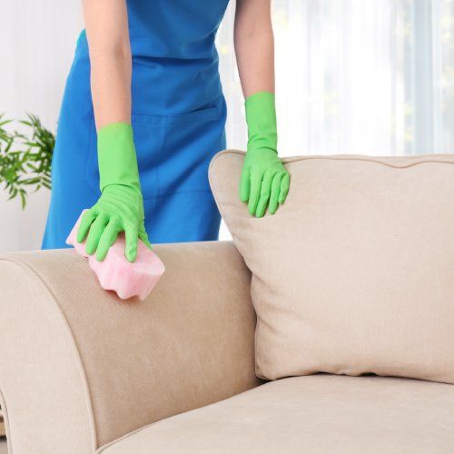 persona che pulisce un divano