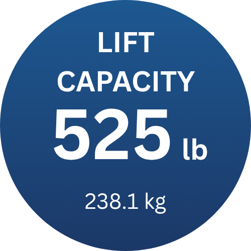 A blue circle with the words `` lift capacity 400 lb '' written on it.