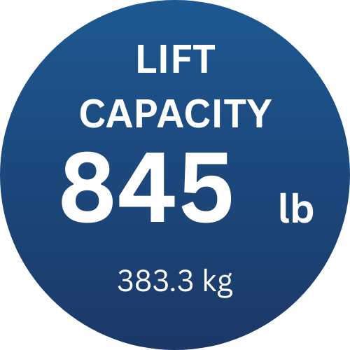 A blue circle with the words `` lift capacity 400 lb '' written on it.