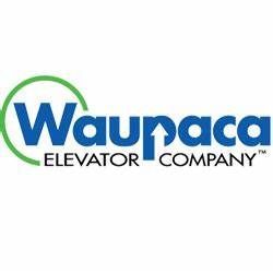 The logo for waupaca elevator company is blue and green.