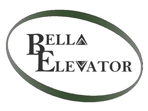 A logo for bella elevator with a green circle around it