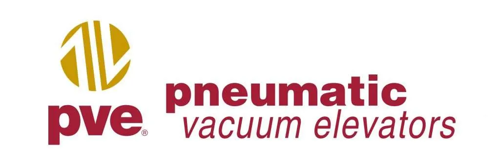 A red and gold logo for pneumatic vacuum elevators