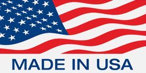 A made in usa logo with an american flag in the background.