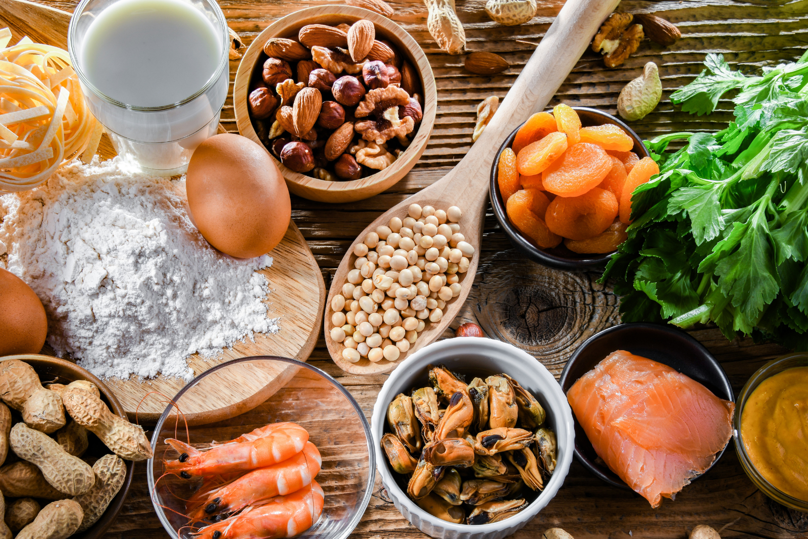 There are many different types of food on the table.