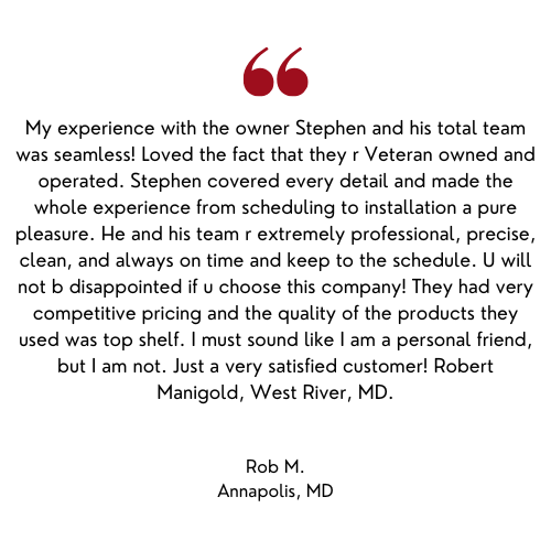 Customer testimonial: Positive review from Robert Manigold of West River, MD, about Stephen's team.