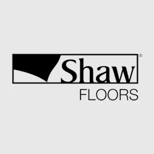 Shaw Floors logo with black text and graphic on a light gray background.