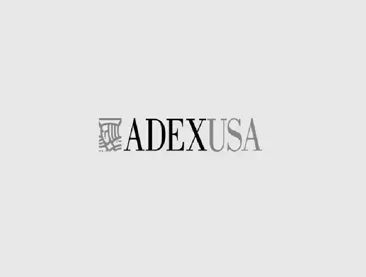 ADEXUSA logo with a stylized column graphic to the left of the company name. The text is in dark and light grey.