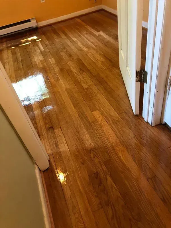 Hardwood floor with glossy finish