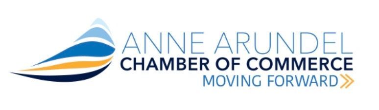 Anne Arundel Chamber of Commerce logo with a blue and gold wave design and text 