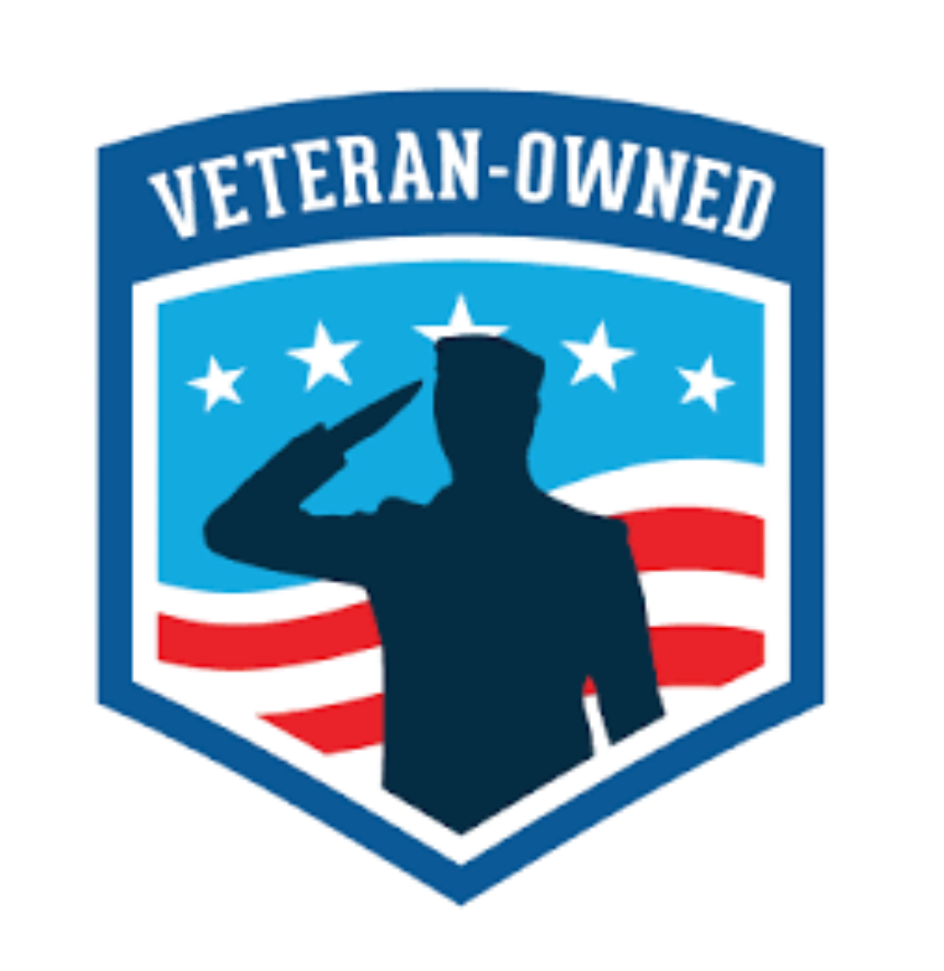 Shield-shaped logo: Blue outline,