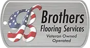Logo for Brothers Flooring Services. A dog tag design with a stylized 