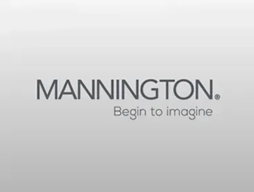 Mannington logo: gray text on a gradient gray background with the tagline,