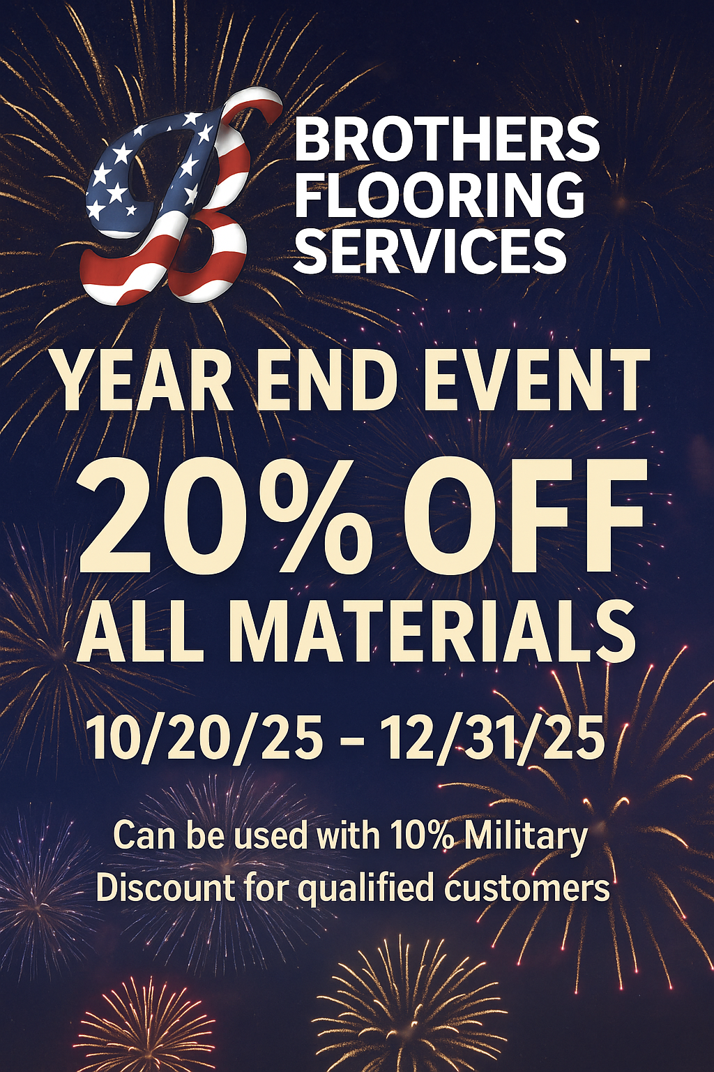 Brothers Flooring Services: 20% off all materials from 10/20/25 - 12/31/25