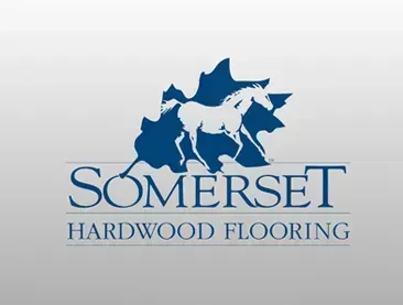 Somerset Hardwood Flooring logo: a white horse in a blue maple leaf shape, with the name