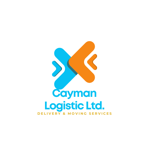 Logo for Cayman Logistic Ltd. features blue and orange arrows forming an X shape, with company name and service details below.