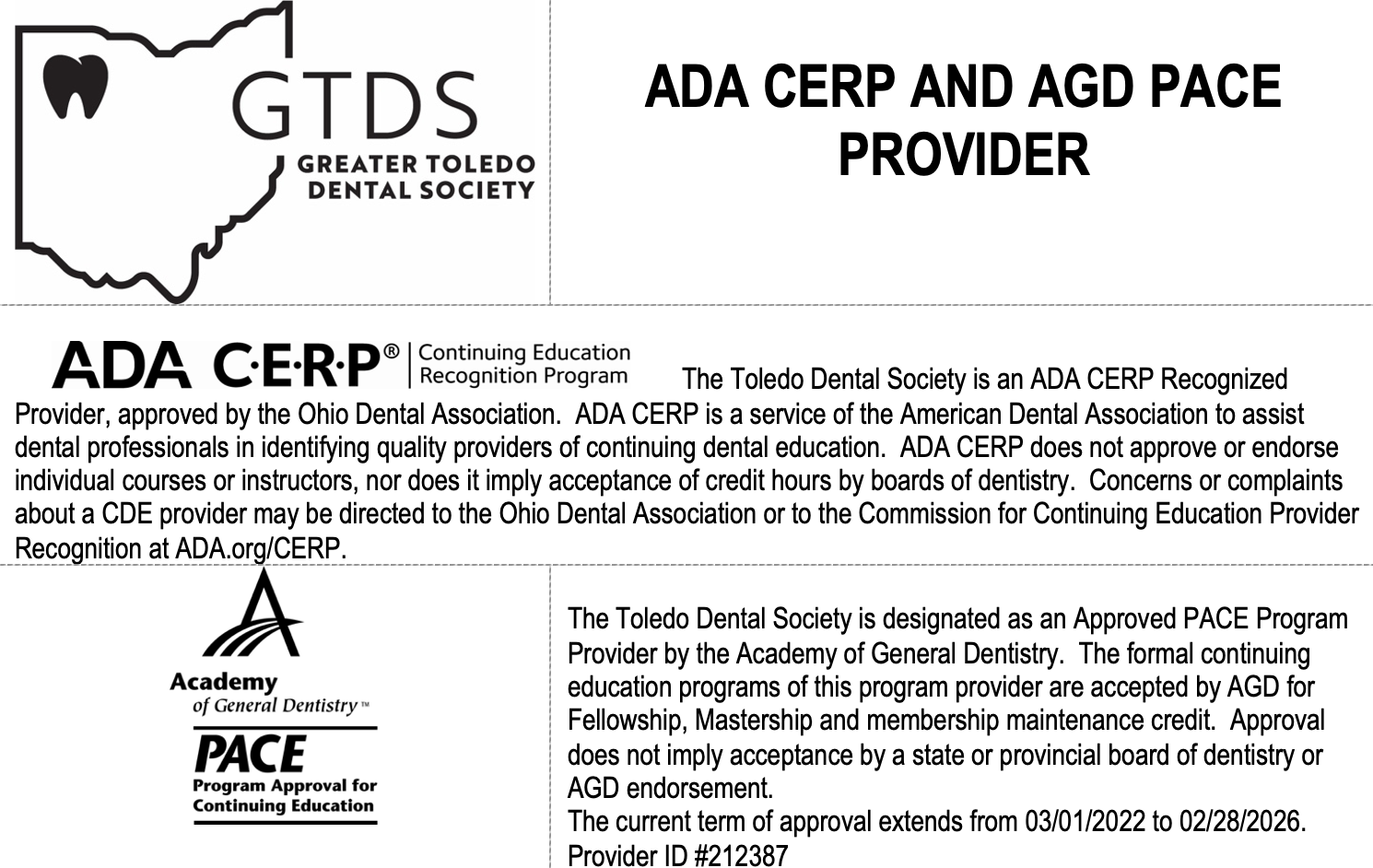 ADA CERP and AGD Pace Provider
