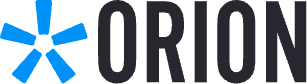Logo with a blue starburst icon followed by the word ORION in dark gray.