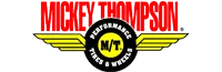 Mickey Thompson Tires & Wheels logo in red and black with yellow wings.