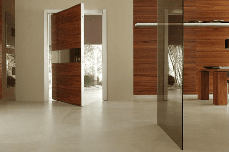 portone blindato in ciliegio con inserti in vetro