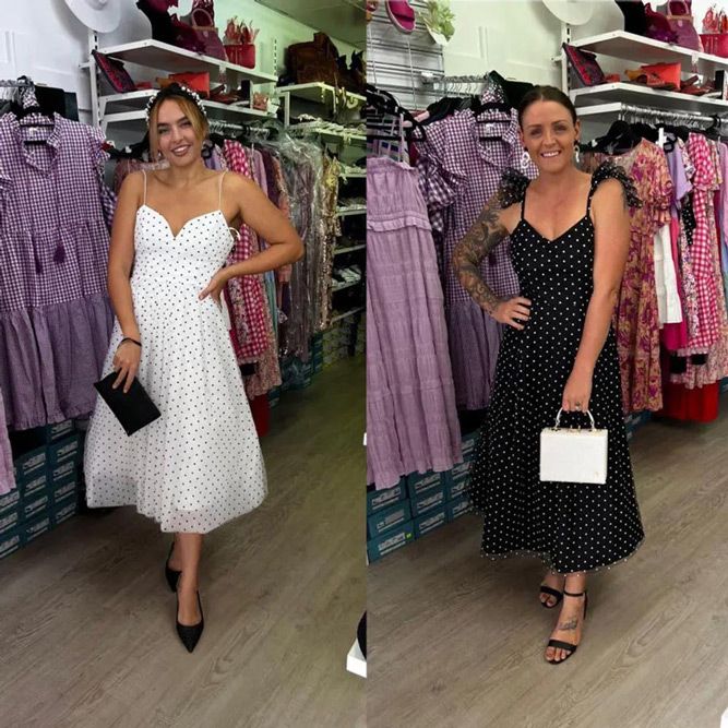 Woman Wearing Black And White Dress — Zest Boutique in Yeppoon, QLD