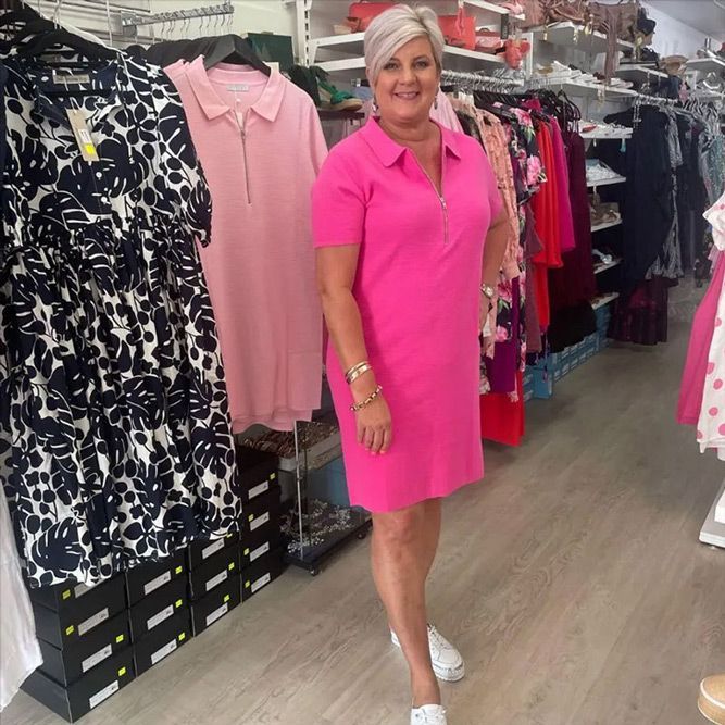 Woman Wearing Pink Dress With Collar — Zest Boutique in Yeppoon, QLD