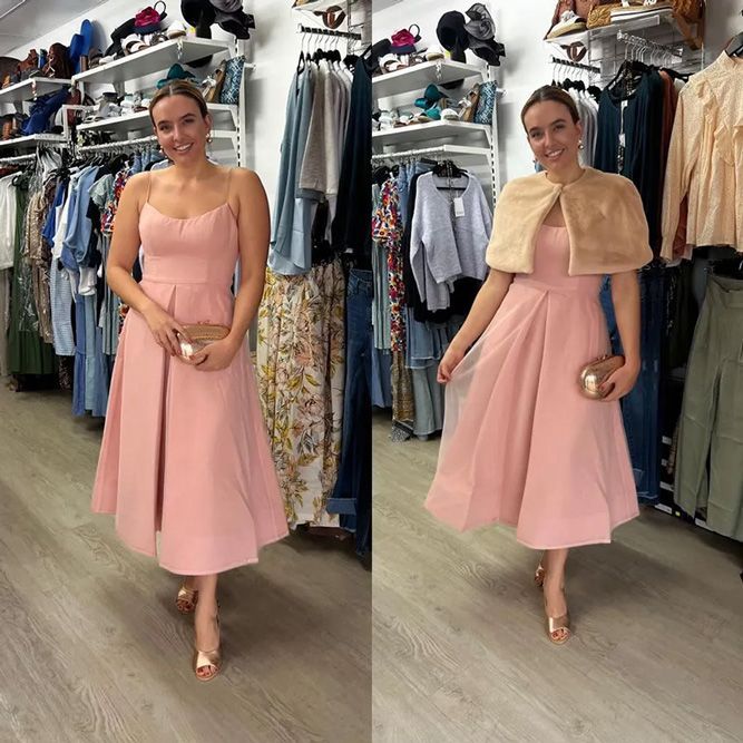 Woman Wearing Pink Dress And Wool Cape — Zest Boutique in Yeppoon, QLD