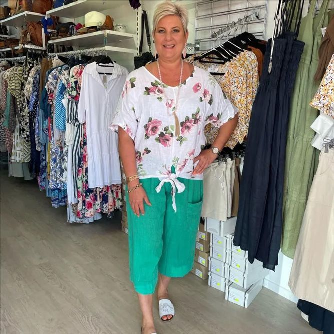 Floral Top And Green Cropped Pants — Zest Boutique in Yeppoon, QLD