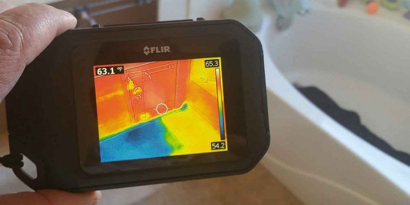 A device reading water damage and mold growth in a home