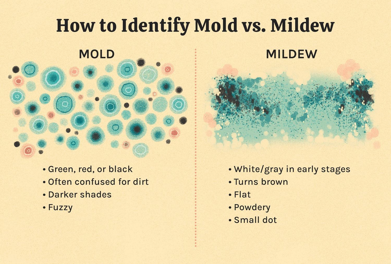 A chart of mold vs mildew