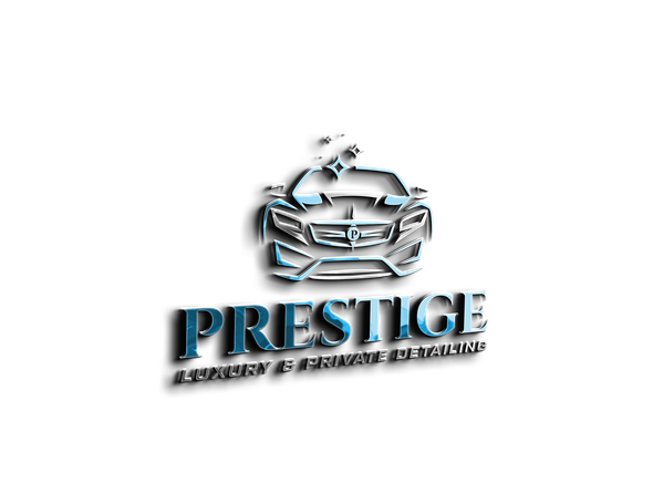 A logo for prestige with a car on it