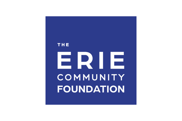 The Erie Community Foundation logo: white text on a blue square background.