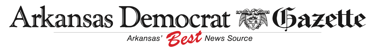 Arkansas Democrat-Gazette logo with black serif text and small red tagline on a white background