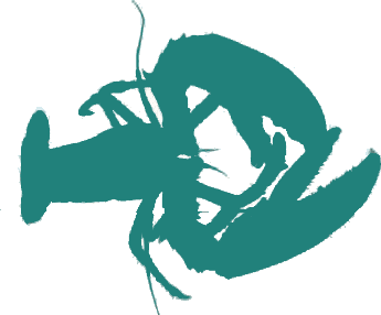 Teal silhouette of two lobsters, intertwined.