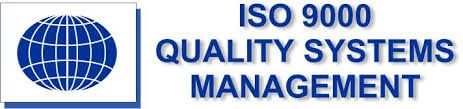 ISO 9000 Quality Systems Management logo with globe graphic and blue text.