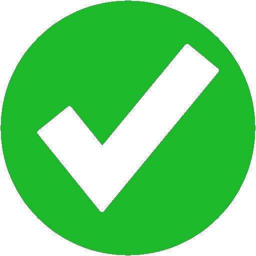 Green circle with a white check mark.