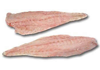 Two raw, pink fish fillets on a white background.