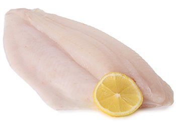 Two white fish fillets with a lemon slice.