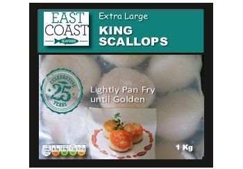 Bag of extra-large King Scallops, labeled 