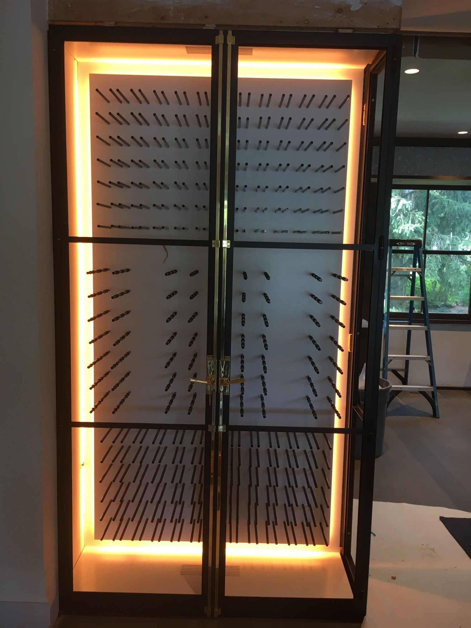 illuminated black iron wall