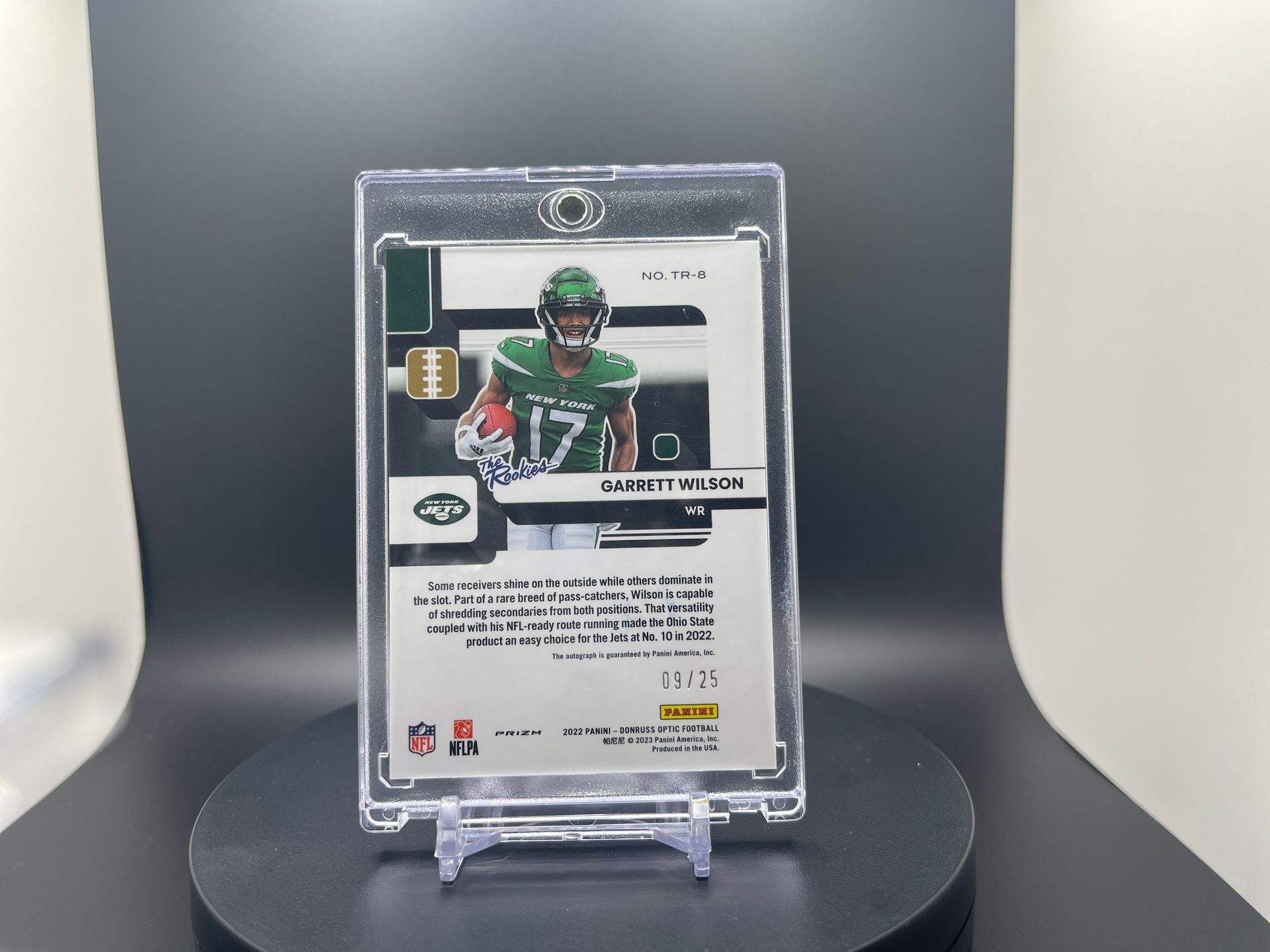 Garrett Wilson : 2022 Optic : #TR-8 : Rookie The Rookies Autograph Parallel [Purple Stars] : 09/25 ***Super Rare ***