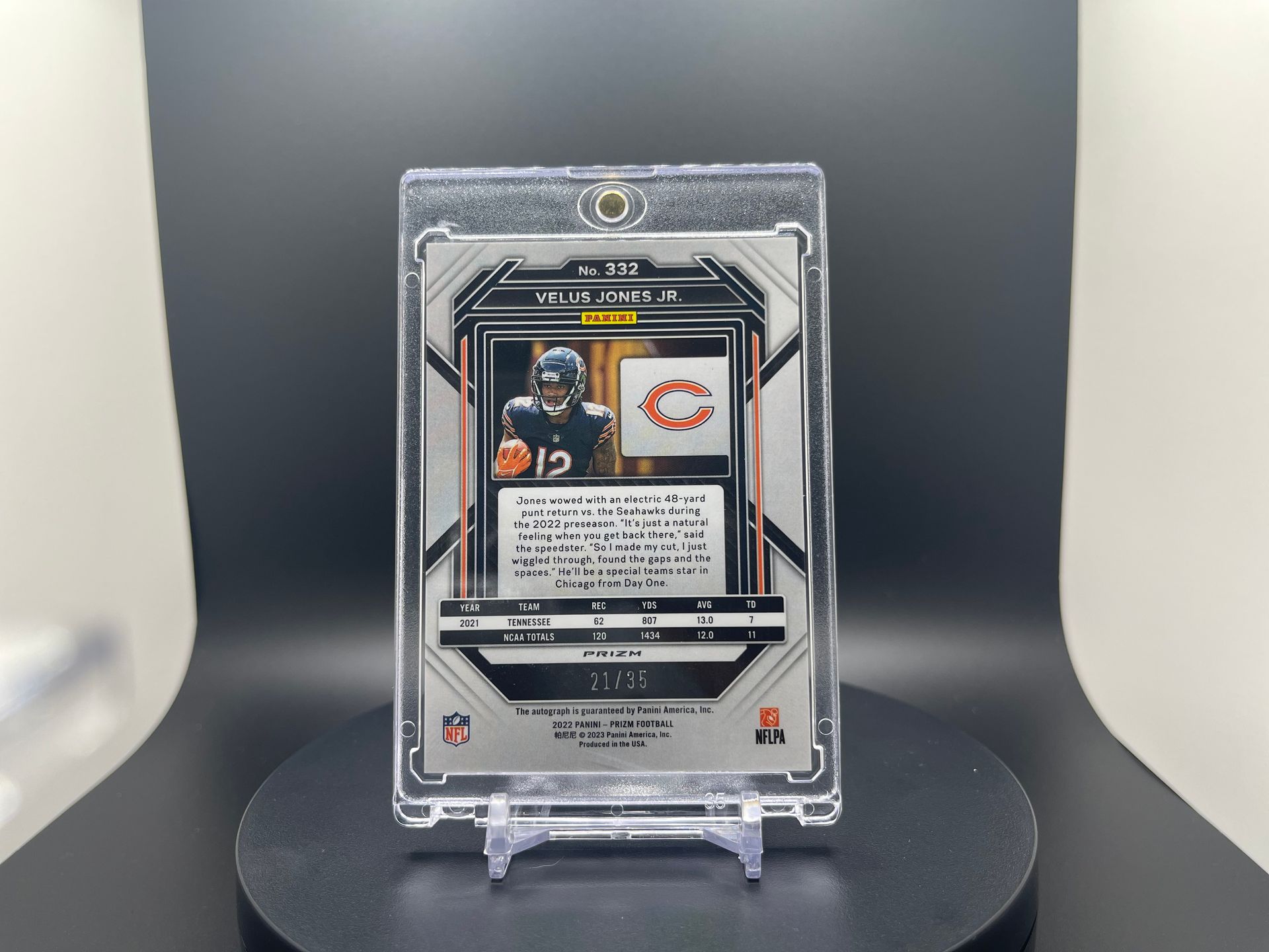 Velus Jones Jr. : 2022 Prizm : #332 : Rookie Autograph Parallel [Red Shimmer] : 21/35 : #FOTL *** Rare ***