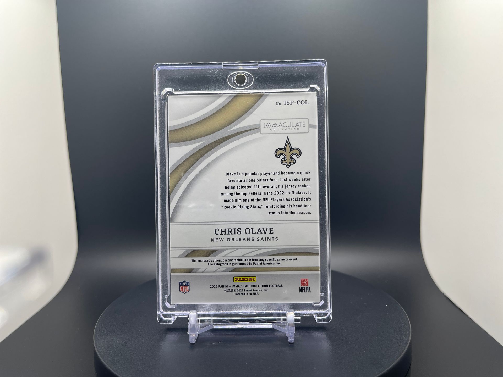 Chris Olave : 2022 Immaculate Collection : #ISP-COL : Rookie Dual Tri-Color Patch On-Card Autograph : 85/99