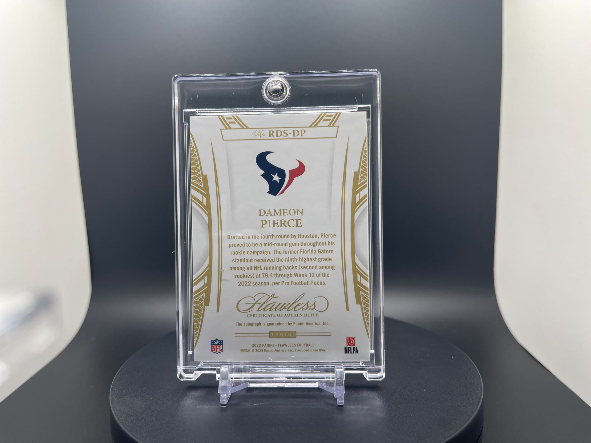 Dameon Pierce : 2022 Flawless : #RDS-DP : Rookie Debut Signatures On-Card Autograph Parallel [Blue Foil] : 10/10 #Last On Print ***Extremely Rare ***