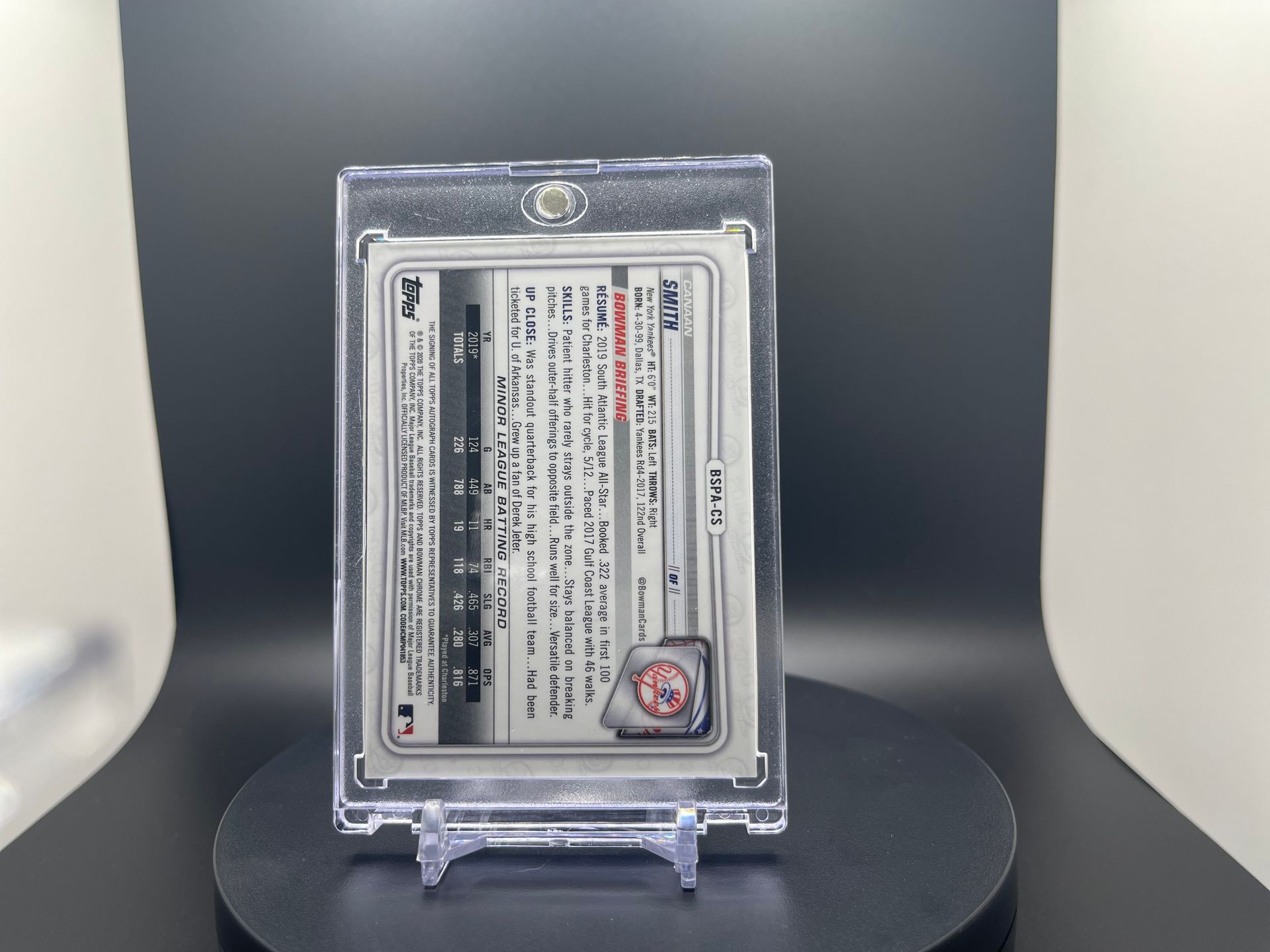 Canaan Smith : 2020 Bowman Chrome Sapphire Edition : #BSPA-CS : On-Card Autograph Holo