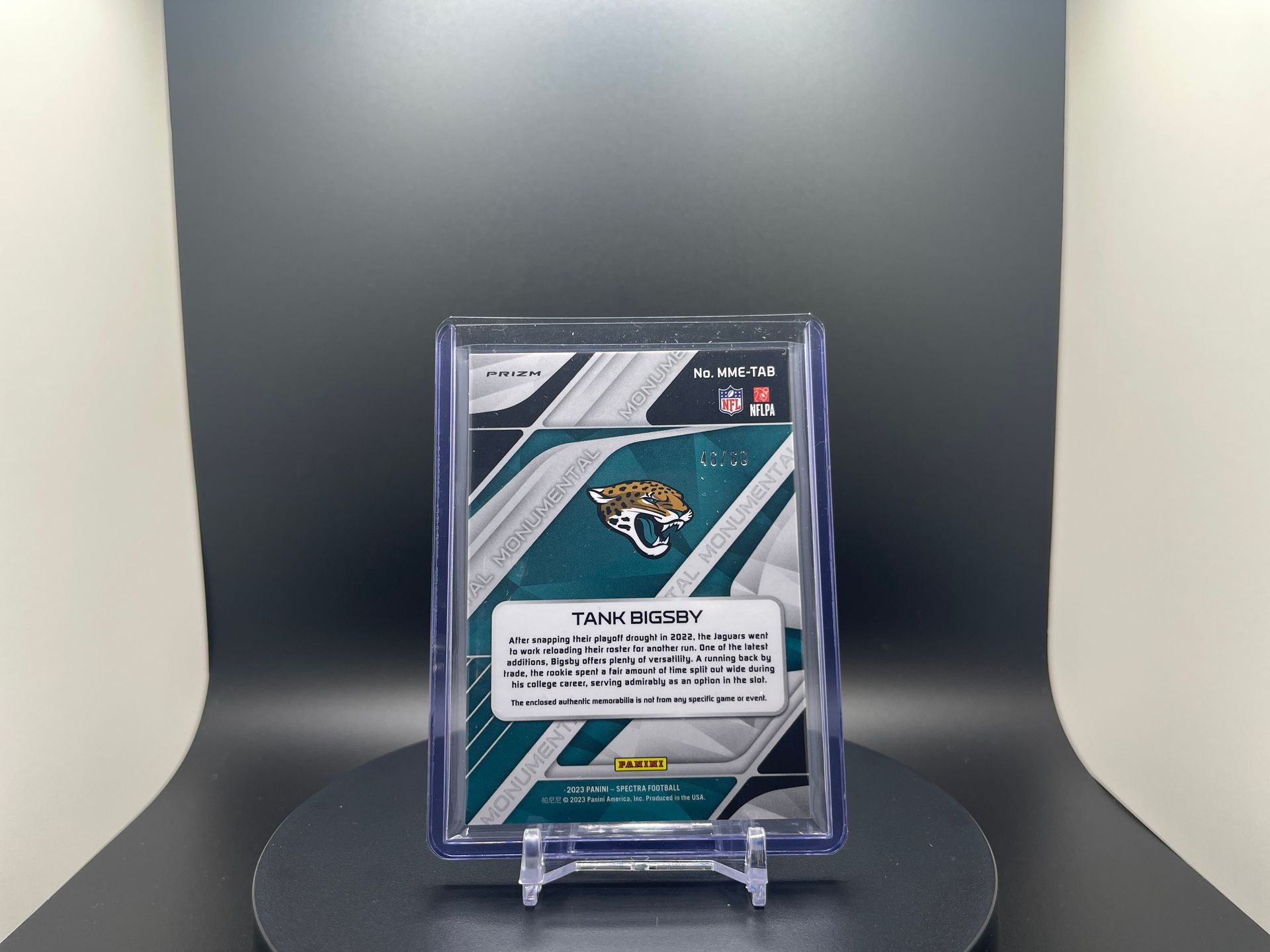 Tank Bigsby : 2023 Spectra : #MME-TAB : Monumental Jumbo Patch Silver Holo : 46/60