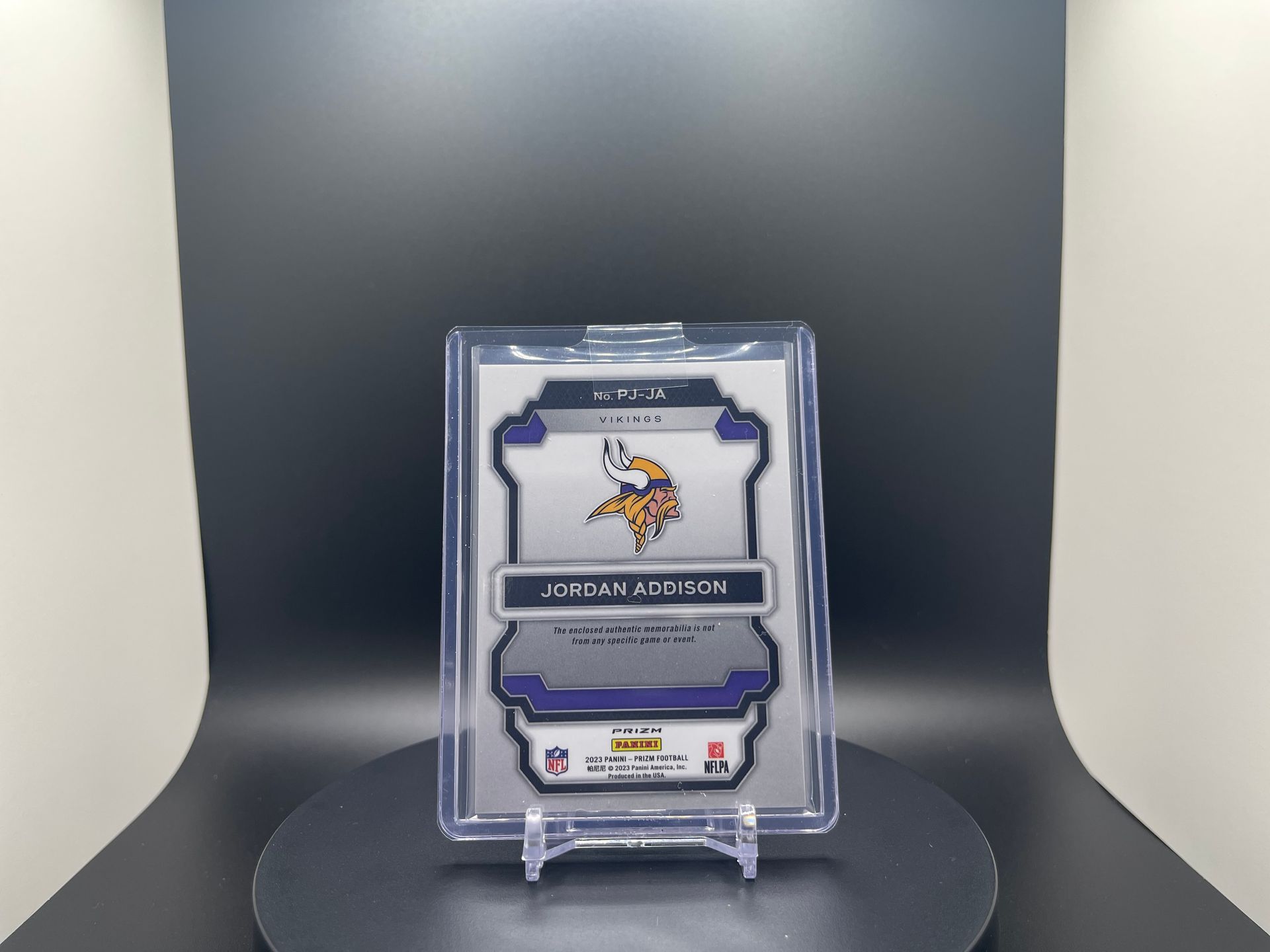 Jordan Addison : 2023 Prizm : #PJ-JA : Premier Jerseys Patch Parallel [Pink Holo]