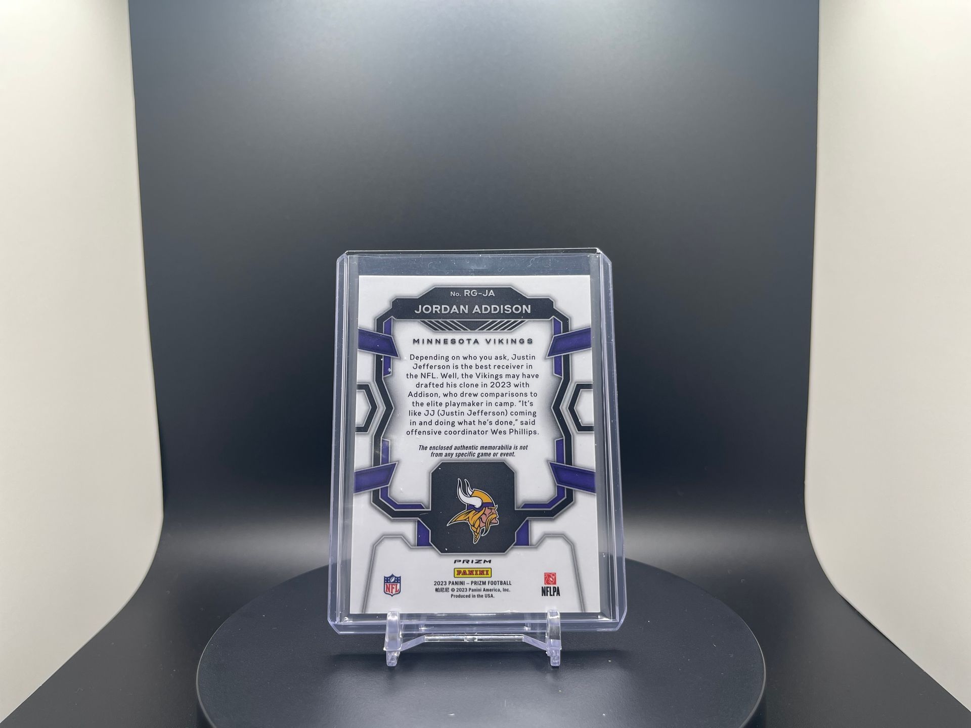 Jordan Addison : 2023 Prizm : #RG-JA : Rookie Gear Patch Parallel [Pink Holo]