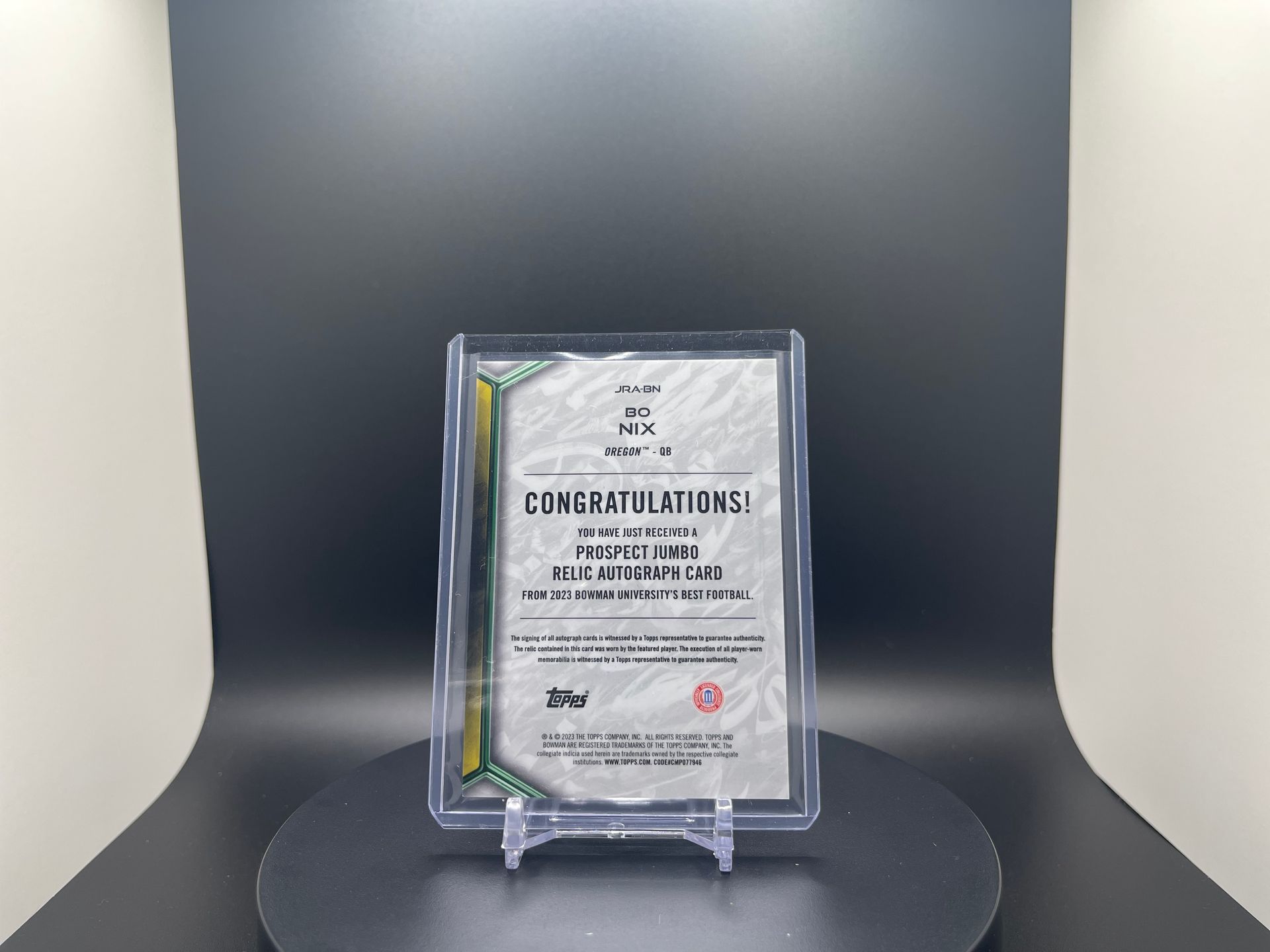 Bo Nix : Bowman Best U : #JRA-BN : Jumbo Patch Autograph