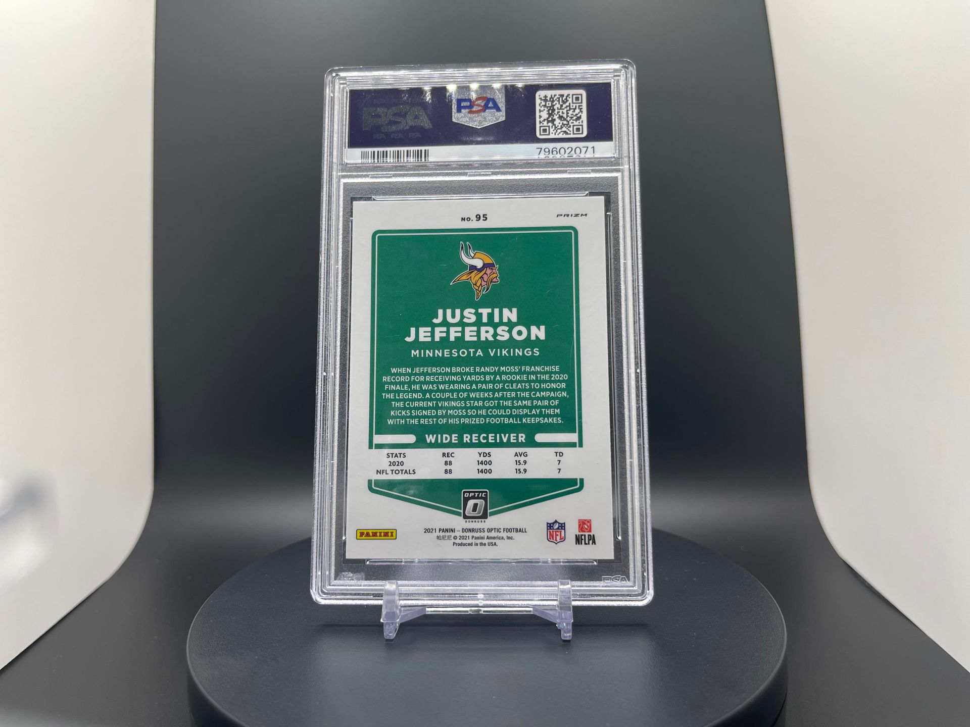 Justin Jefferson : 2021 Optic : #95 : Rookie Parallel [Blue Stars w/ Holo] : #PSA MINT 9