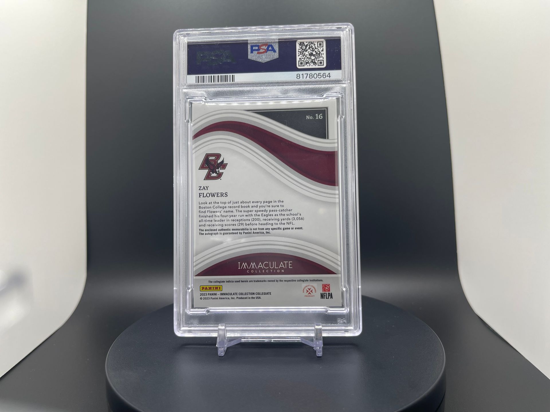 Zay Flowers : 2023 Immaculate Collection : #16 / Rookie Patch Autograph : 16/99 : #PSA/DNA Certified Mint 9/Autograph 10